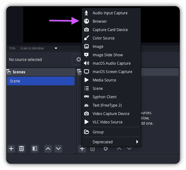 Add new browser source